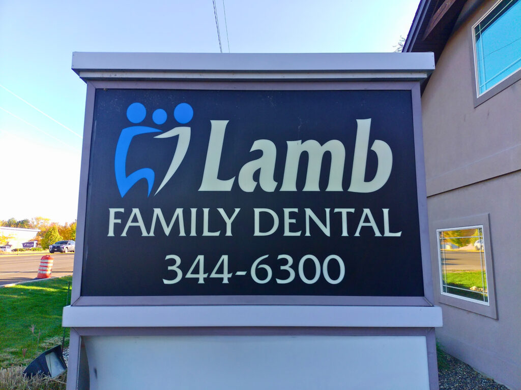 Lamb Family Dental office sign close-up